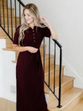 The Main Street Exchange Women's Short-Sleeve Maxi Dress in Deep Burgundy